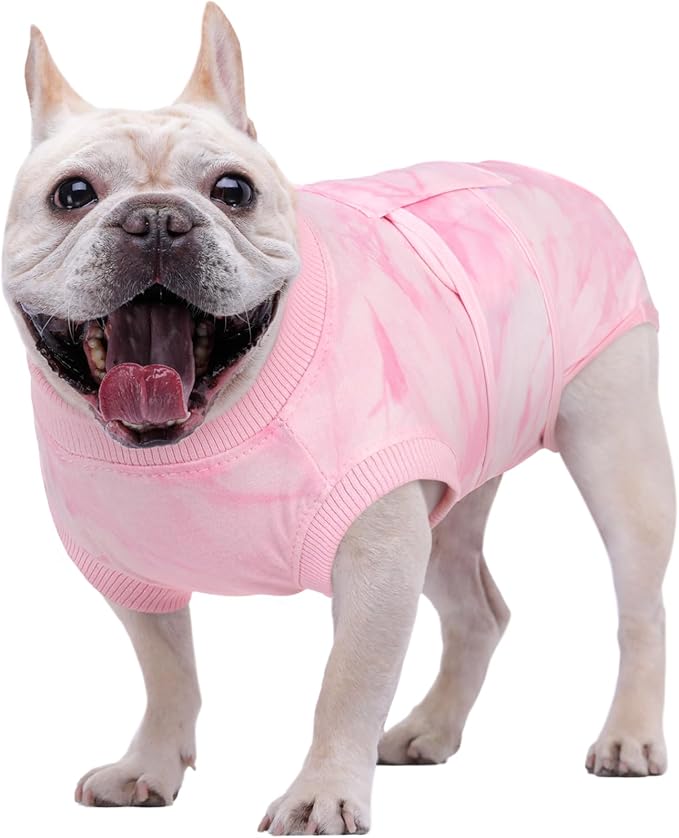 Kuoser Dog Surgery Recovery Suit, Anti Licking Surgical Suit for Dogs Male Neuter, Soft Dog Surgery Suit Female Spay Subsititute E-Collar Cone, Doggie Body Suits After Surgery Pink Tie Dye S