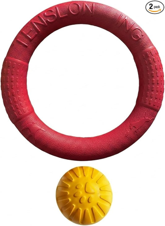 Floating Ring & Ball Combo Set, 2 Pack EVA Water Fetch Toys for Dogs, Durable Chew Tug Toy for Small Medium Large Dogs, Pool Beach Interactive Play (Red, Small)