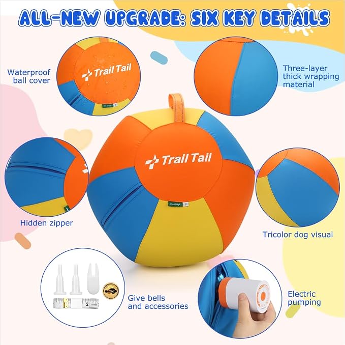 Trail Trail Herding Ball for Dogs,18” Large Indestructible Dog Ball with Electric Pump,Horse Dog Herding Toys for Australian Shepherd Collie amall/Medium Dogs(Waterproof Tri-Color Upgraded Cover)