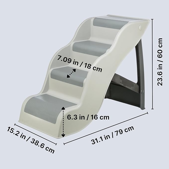 Trixie Lightweight 4-Step Pet Stairs, Gray | Non-Slip Rubber Treads, For Beds and Couches, Foldable, Easy to Store