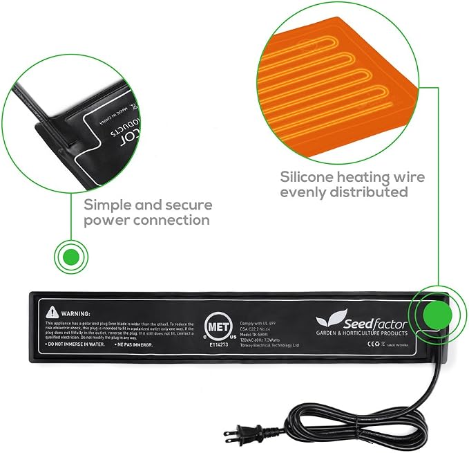 MET Certified Seedling Heat Mat, Seedfactor Waterproof Durable Germination Station Heat Mat, Warm Hydroponic Heating Pad for Indoor Home Gardening Seed Starter(3.5" X 21")