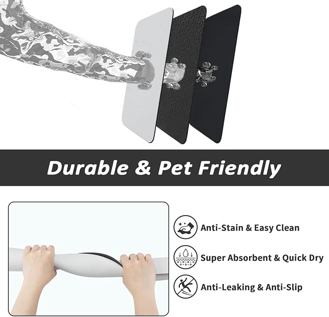 HotLive Dog Food Mat - Absorbent Cat Mat for Food and Water, No Stains Pet Feeding Bowl Mat, Easy to Clean Pet Placemats, Quick Dry Dog Water Dispenser Mat for Messy Drinkers | Light Grey 16"x 24"