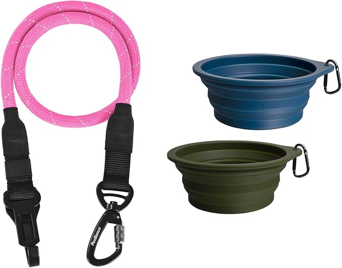 PetBonus Dog Seat Belt for Car and 2-Pack Silicone Collapsible Dog Bowls