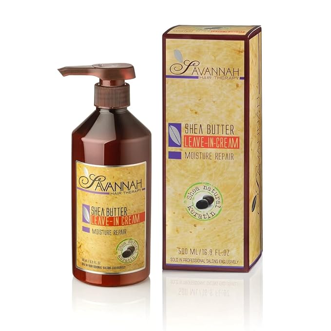 Savannah Hair Therapy Leave-In Cream with Shea Butter, Keratin & Silk Protein – Moisturizing & Anti-Frizz Treatment for Dry, Damaged or Color-Treated Hair – Professional Salon Formula 500 ml (16.9 oz)