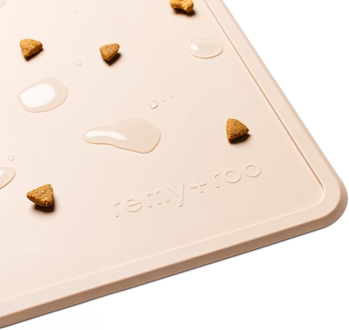 Remy+Roo Sand Silicone Dog Food Mat for Pet Bowl | 23.6" x 15.7" | 100% Waterproof | Non-Slip | Dishwasher Safe
