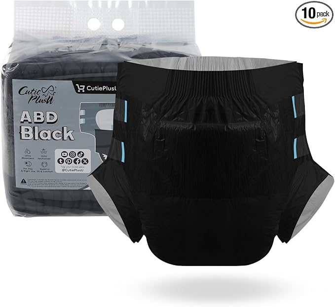 CutiePlusU Disposable Diaper Protective Underwear Absorbent Briefs - Black 10 Pieces(Large 37"-47")