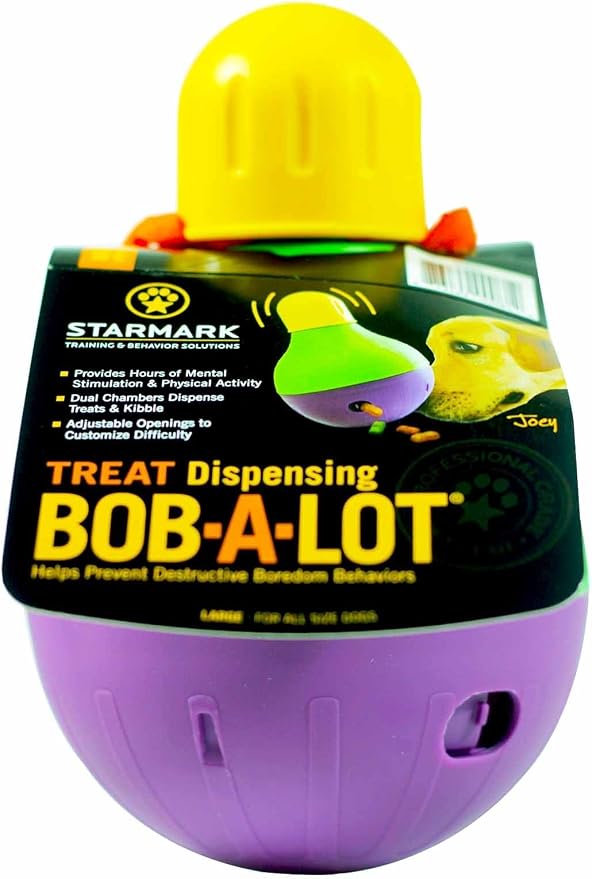 Starmark Bob-A-Lot Interactive Pet Toy, Large, Yellow/Green/Purple & Nina Ottosson by Outward Hound Dog Brick Interactive Treat Puzzle Dog Toy, Intermediate