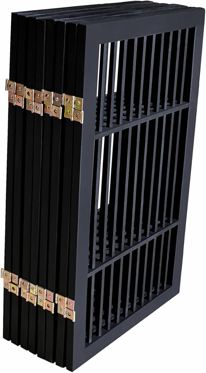 Urnporium Pet Dog Gate Freestanding, Strong Durable Folding Wooden Fence, Portable Acacia Hardwood Safety Barrier for Indoor & Outdoor Use (Black Pet Gate, 8 Panel 30" Tall)