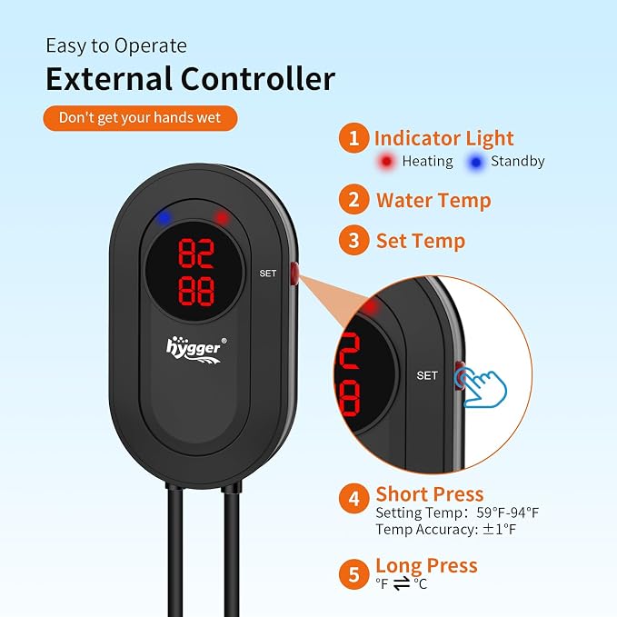 hygger Aquarium Heater 1000W Fish Tank Heater with LED Controller, Multiple Safety Protections, Anti-Cooking Fish Alarm, Auto Stop Heating Protection, for 105-238 Gallon Freshwater Saltwater Tank