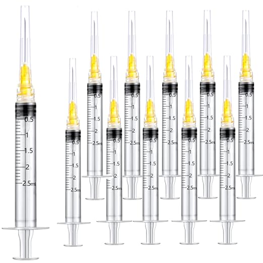 100 Pack 2.5ml 25Ga Plastic Syringe with Measurement for Scientific Labs and Industrial Dispensing, Disposable Individually Wrapped (100, 2.5ml-25Ga)