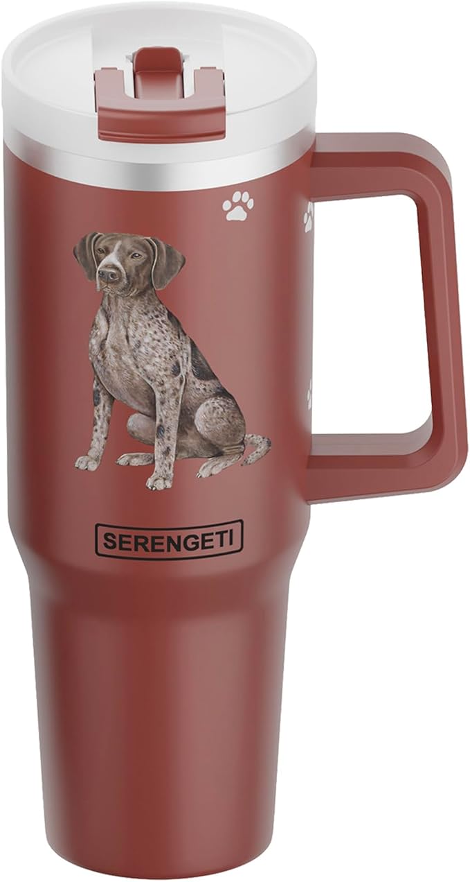 E&S Pets SERENGETI 40 Oz Ultimate Tumbler with Handle and Straw - Vacuum Insulated Tumbler with Straw and Lid - Stainless Steel Travel Mug for Pet Lovers - 3D Printing (German Shorthaired Pointer)