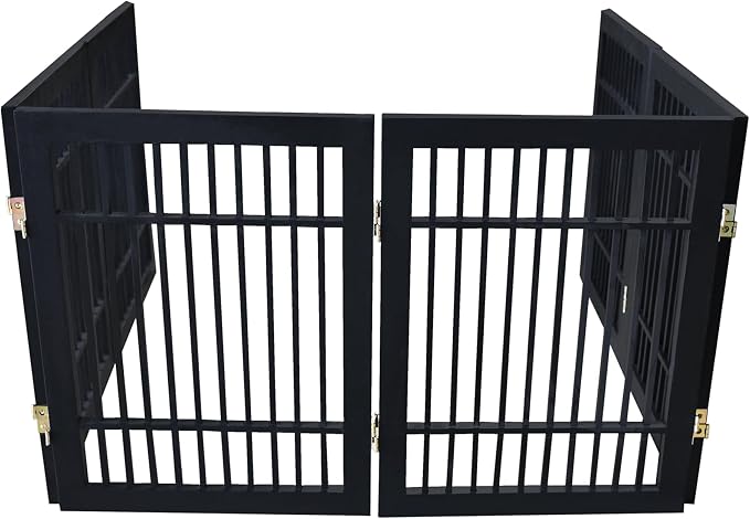 Urnporium Pet Dog Gate Freestanding, Strong Durable Folding Wooden Fence, Portable Acacia Hardwood Safety Barrier for Indoor & Outdoor Use (Black Pet Gate, 6 Panel 24" Tall)