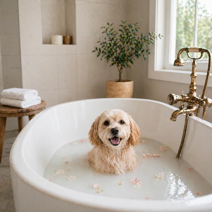 Warren London Cleopatra's Doggy Milk Bath | Luxurious Dog Shampoo and Conditioner w/Whole Milk Powder and Honey for Silky Smooth Coat | Use as a Full Bath Soak or Spray On Dog Shampoo | 12oz