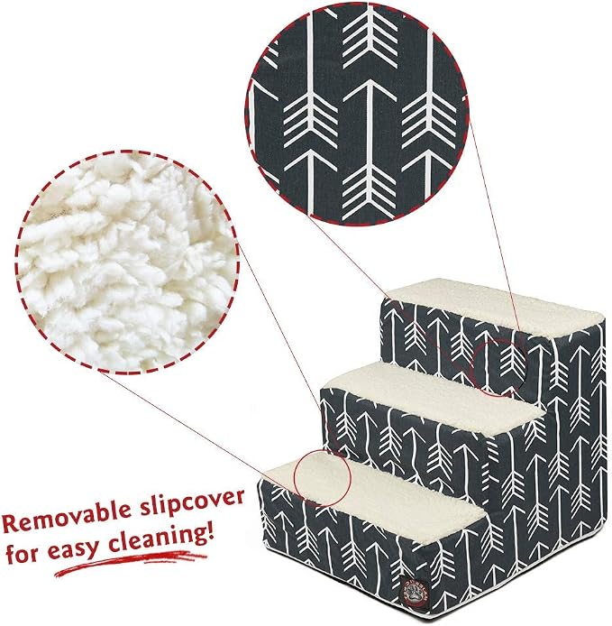 Majestic Pet 3 Step Portable Dog Stairs for Small Dogs to get on Bed Supports 250 lbs or Less – Dog Steps for High Bed with Machine Washable Cover –Pet Stairs for Cats Arrow Navy Blue