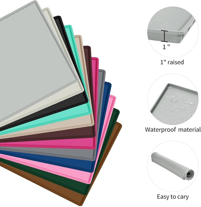 Dog Food Mat,Silicone Waterproof Food Tray,Non Slip Pet Bowl Mats Placemat,1" Raised Edge,Suitable for Most Small and Medium Sized Pets,32" x 24"