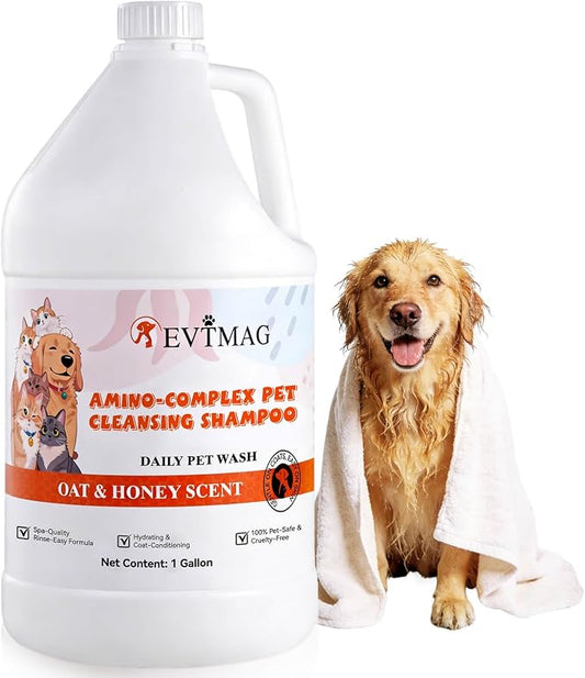 1 Gallon Dog Shampoo, Oatmeal Honey Moisturizing Shampoo for Dogs with Sensitive Dry Itchy Skin, Deodorizing & Deep Cleaning, Concentrated Formula