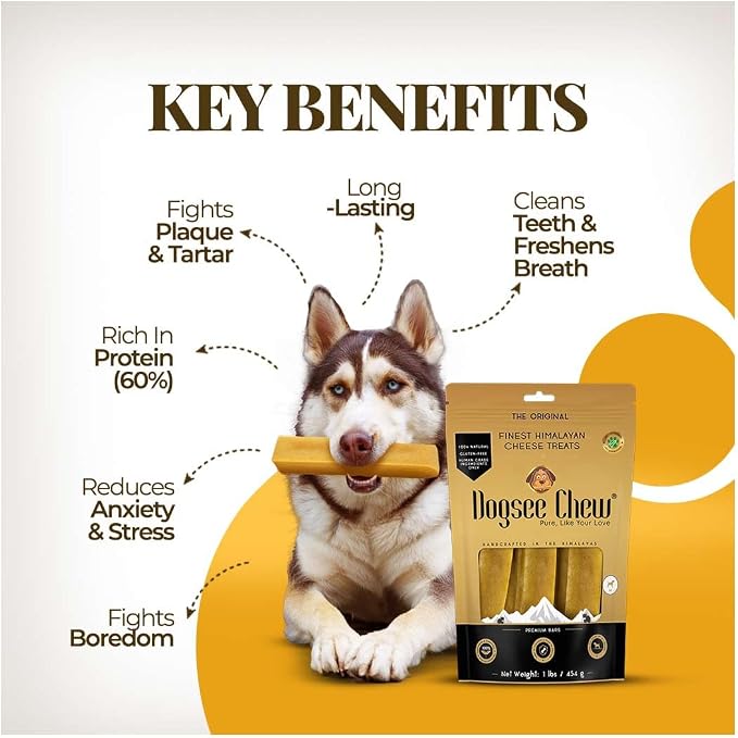 Dogsee Yak Cheese Himalayan Dog Chews 1lb (Medium - 6 Bars), 100% All Natural, 60% Protein, Dog Treats Medium Breed, Yak Chews Long Lasting for Aggressive Chewers, Raw Hide Free