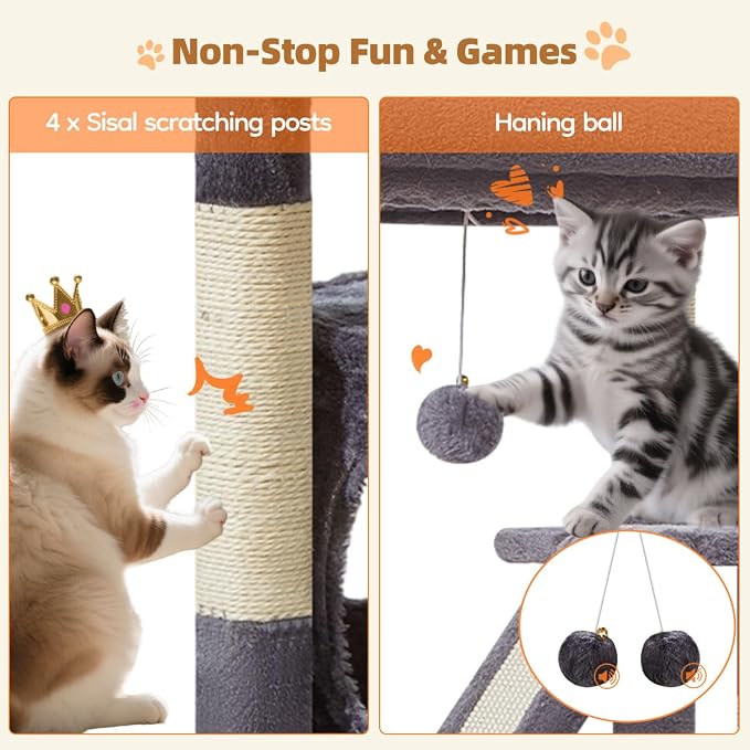 Taoqimiao Cat Tree,38.5-Inch Cat Tower for Indoor Cats,Suitable for Kittens with Luxurious cat condo, Adjustable Baskets and Luxurious Perch MS029SG Smoky Gray