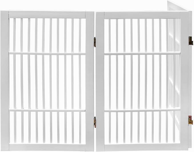 Urnporium Pet Dog Gate Freestanding, Strong Durable Folding Wooden Fence, Portable Acacia Hardwood Safety Barrier for Indoor & Outdoor Use (White Pet Gate, 3 Panel 30" Tall)