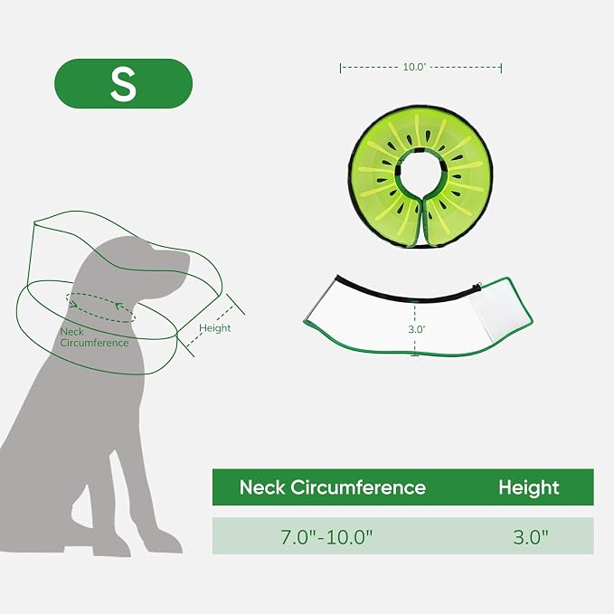 Supet Raised Inflatable Dog Cone After Surgery - Adjustable Recovery Donut Collar with Removable Shield to Stop Licking Wounds & Protect Stitches - Soft Dog Cone Alternative for Small Dogs (Kiwi,S)