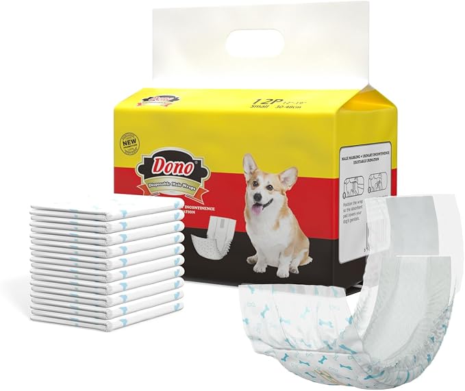 Dono Disposable Male Dog Diapers with Wetness Indicator, Super Absorbent Male Wraps Belly Bands for Male Dogs with Leak Protection, Excitable Urination, Incontinence, or Male Marking