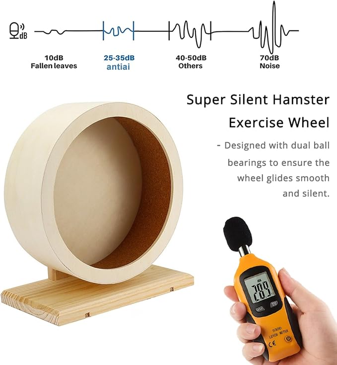 antiai 9.8 Inch Wooden Hamster Exercise Wheel Set,Silent Wheel Quiet Spinner Hamster Running Wheels,Hamster Water Feeder Accessories Chew Toys for Hamsters, Gerbils, Mice and Other Small Pets,9 pcs