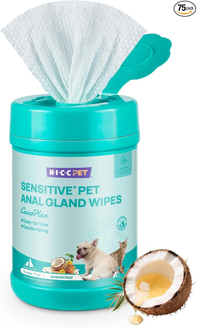 HICC PET Dog Wipes Cleansing Deodorizing, Nourishes Fur & Eliminates Odors, Pet Cat Cleaning Wipes for Paws and Butt - 75ct