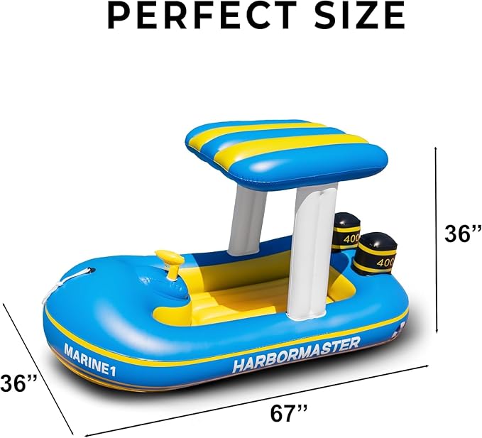 Police Boat Inflatable Pool Floats Kids, Toddler Harbor Master Police Patrol Inflatable Boat Pool Float Ride On, Fun Water Toy Squirter Pool Toy, Police & Fire Rescue Theme Pool Raft for Boys, Girl