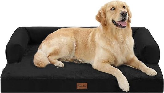 Orthopedic Dog Beds for Large Medium Sized Dogs, Waterproof Egg Crate Foam Large Dog Couch Beds with Comfy Bolster 36x27Inch, Washable Pet Beds with Removable Cover, Black
