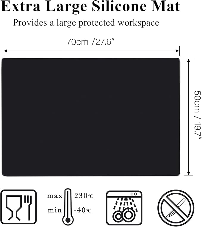 Gartful Silicone Mat for Crafts, 27.5 x 19.6 x 0.06 inches Silicone Pad Sheet Jewelry Resin Casting Mold, Extra Large Heat Resistant Countertop Mat, Non Skid Counter Table Protector, Placemat, Black