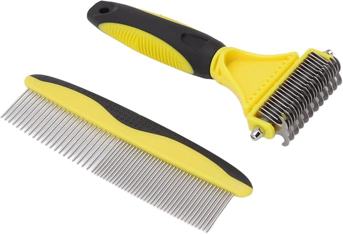 Undercoat Rake Kit, Stainless Steel Double Sided, Quick Open Knots, Safe for Dense Hair Pets, Ergonomic Handle, Sturdy and Durably, Rounded Edges for Sensitive Skin, Optimal Shedd