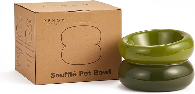 Elevated Cat Water Bowls Raised Small Ceramic Dog Bowl,Non-Slip Tilted Cat Food Bowl Whisker Friendly-Green