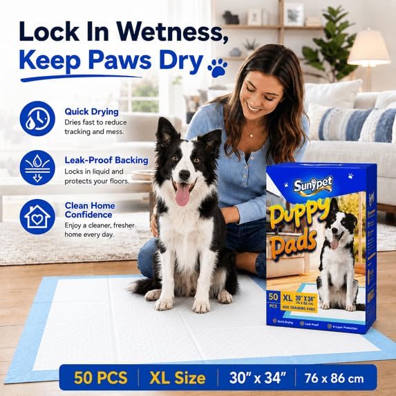 Puppy Pads Disposable Dog Potty Training Pads, Quick Dry, Ultra Absorbent, XL 30"x34", 50ct