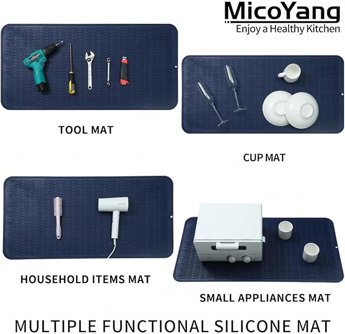 MicoYang Silicone Dish Drying Mat for Multiple Usage,Easy clean,Eco-friendly,Heat-resistant Silicone Mat for Kitchen Counter or Sink,Refrigerator or Drawer Liner Navy Blue 5XL 36inches x 18inches