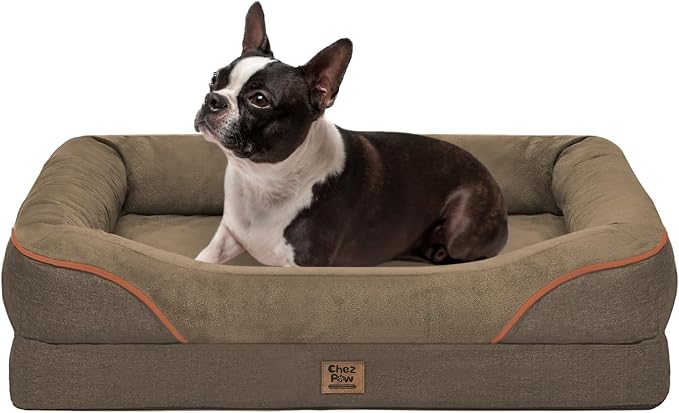 Chez Paw Orthopedic Dog Bed for Medium & Large Dogs, Waterproof Egg-Crate Foam Dog Bed with Removable Washable Cover, 4-Sided Bolster Support & Non-Slip Bottom,Coffee 36"x27"x7"