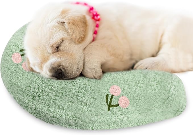 ucho Dog Puppy Pet Pillow Cuddle Toy for Sleeping, Soothing Plush Soft Toy, Dog Calming Pillow Old Joint Relief, Puppy Stuffed Animal Toys U Shaped Neck Pillow (Small, Cherry)