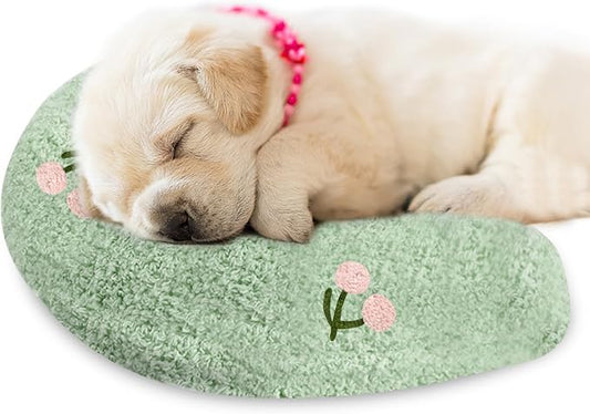 ucho Dog Puppy Pet Pillow Cuddle Toy for Sleeping, Soothing Plush Soft Toy, Dog Calming Pillow Old Joint Relief, Puppy Stuffed Animal Toys U Shaped Neck Pillow (Small, Cherry)