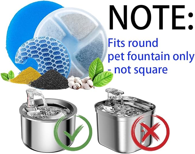 Homtyler Stainless Steel Cat Water Fountain Filters 20 Pack Cat Fountain Filter Replacement, 3 Triple Filtration System, Activated Carbon Filters for 67oz/2L Automatic Pet Fountain Filter
