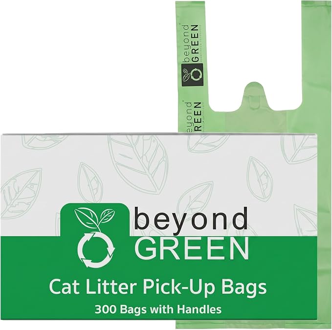 Green Cat Litter Bags – 8" x 16" with 5" Gusset & Handles – Made in USA