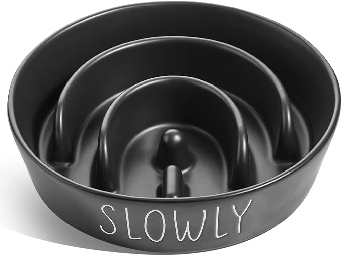 LE TAUCI PET Ceramic Slow Feeder Dog Bowl - 3 Cup Puzzle Maze for Medium & Large Breeds, Puppies & Fast Eaters, Pet Food Dish Black