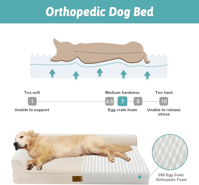 COZY KISS Orthopedic Dog Bed for Extra Large Dog 44x32 inch, XL Pet Sofa, Bolster Foam Bed with Sides, Non-Slip and Egg-Crate Big Dog Couch Bed with Washable Removable Cover, Beige