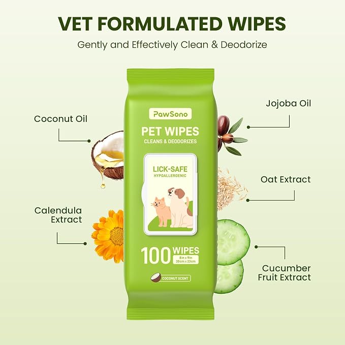 Hypoallergenic Pet Wipes for Dogs, Cats & Small Animals – Quick Clean & Deodorize Paws, Butt, Eyes, Face & Fur | Daily Grooming Wipes | Extra Large & Thick | Coconut Scented, 100 Count