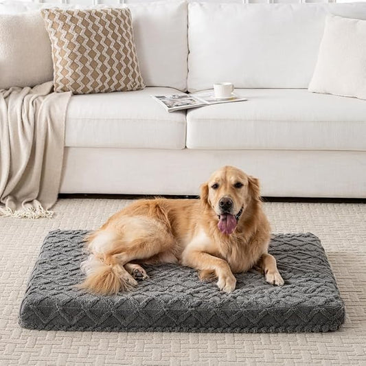 Memory Foam Dog Crate Pad, Large Size, Dark Gray Color, Waterproof Lining, Washable Cover for Dogs and Cats 44" L x 32" W x 3" H