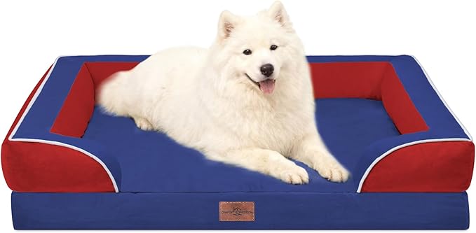 Comfort Expression Orthopedic Dog Bed for Large Dogs 36x27 Inch, Waterproof Egg Crate Foam Large Pet Bed with Bolsters, Dog Couch with Washable Cover & Non-Slip Bottom, American Flag 4