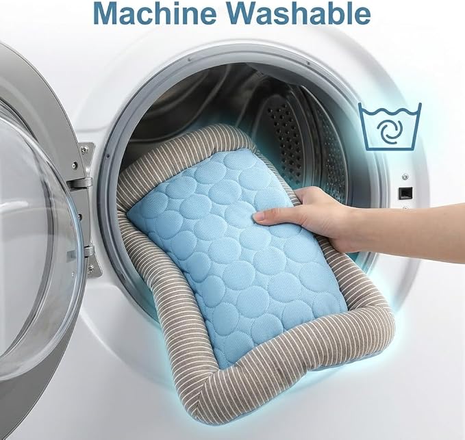 Dog Cooling Mat for Summer, Self Cooling Ice Silk Pet Bed Mat for Crate, Sofa & Car Seats, Breathable Washable Pressure Activated Cool Pad for Small, Medium, Large Dogs and Cats (Blue Mat, Large)