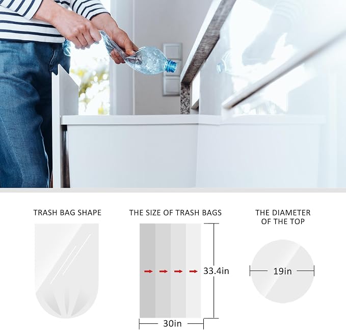 15-16 Gallon 60 Counts Large Tall Kitchen Trash Bags,Fit 13,15,16,18 Gal,Garbage Bags by Teivio, Bin Liners, Plastic Bags for home Office,Clear for Bathroom, Clear