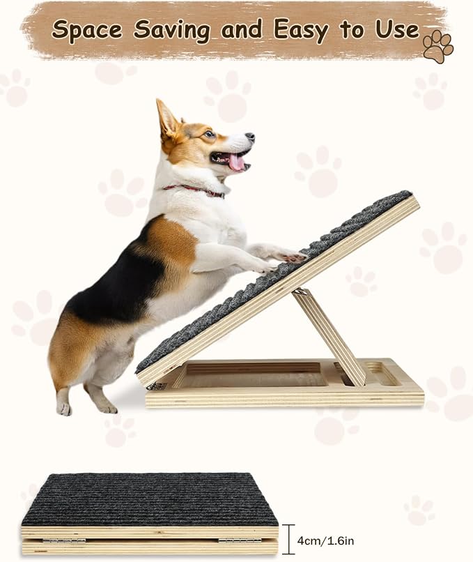 Foldable Wooden Dog Ramp for Stairs, Non-Slip Pet Ramps for Staircase, 4 Pack for Small and Senior Dogs and Cats, Step and Stair for Injured and Elderly Pets (11.8in)