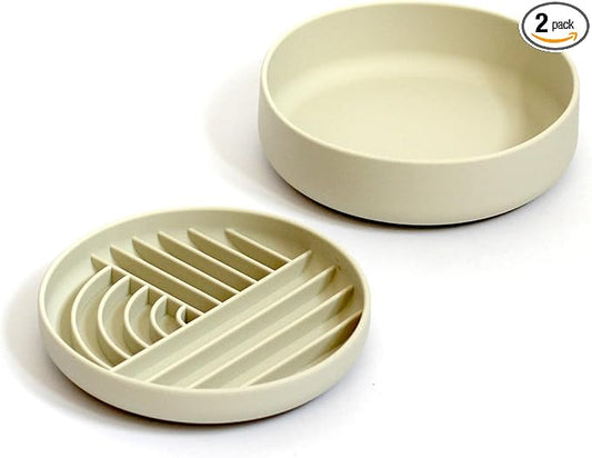 Slow-Feeder & Water Bowl Set by The Dog Tale | Food-Grade Silicone Dog Bowls, BPA-Free, Dishwasher Safe, Freezer Safe (Oatmeal)