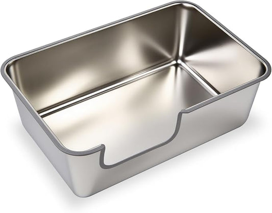 Stainless Steel Cat Litter Box,Jumbo XL Extra Large Mental Cat Litter Pan with High Sides Lid,Low Entry for Indoor Big Cats,Non Sticky,Easy to Clean,Anti-Urine Leakage