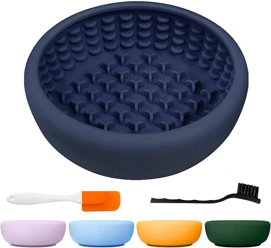 Dog Licking Bowl,Slow Feeder Dog Freeze Bowl, Anxiety Relief Treat Dispenser, Silicone Anti-chocking Pet Dish, Non-Slip Interactive Entertainment Puzzle Toy for Small & Medium-Dark Blue